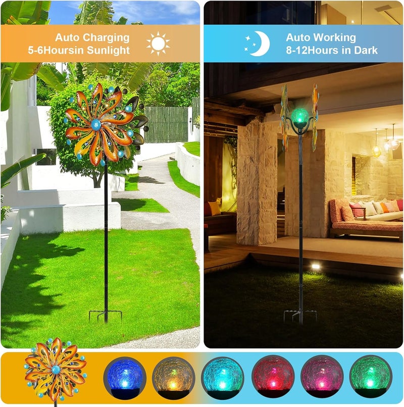 MLKNK Wind Spinners for Yard and Garden - Wind Sculptures & Spinners 75 in Garden Kinetic Art with Solar Powered Multi-Color Glass Ball Light - Gradient Brown - Image 2